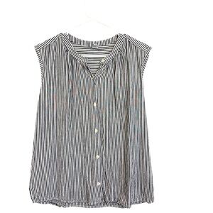 2/$15 Old Navy - Navy and White Button Down Striped Sleeveless Blouse
